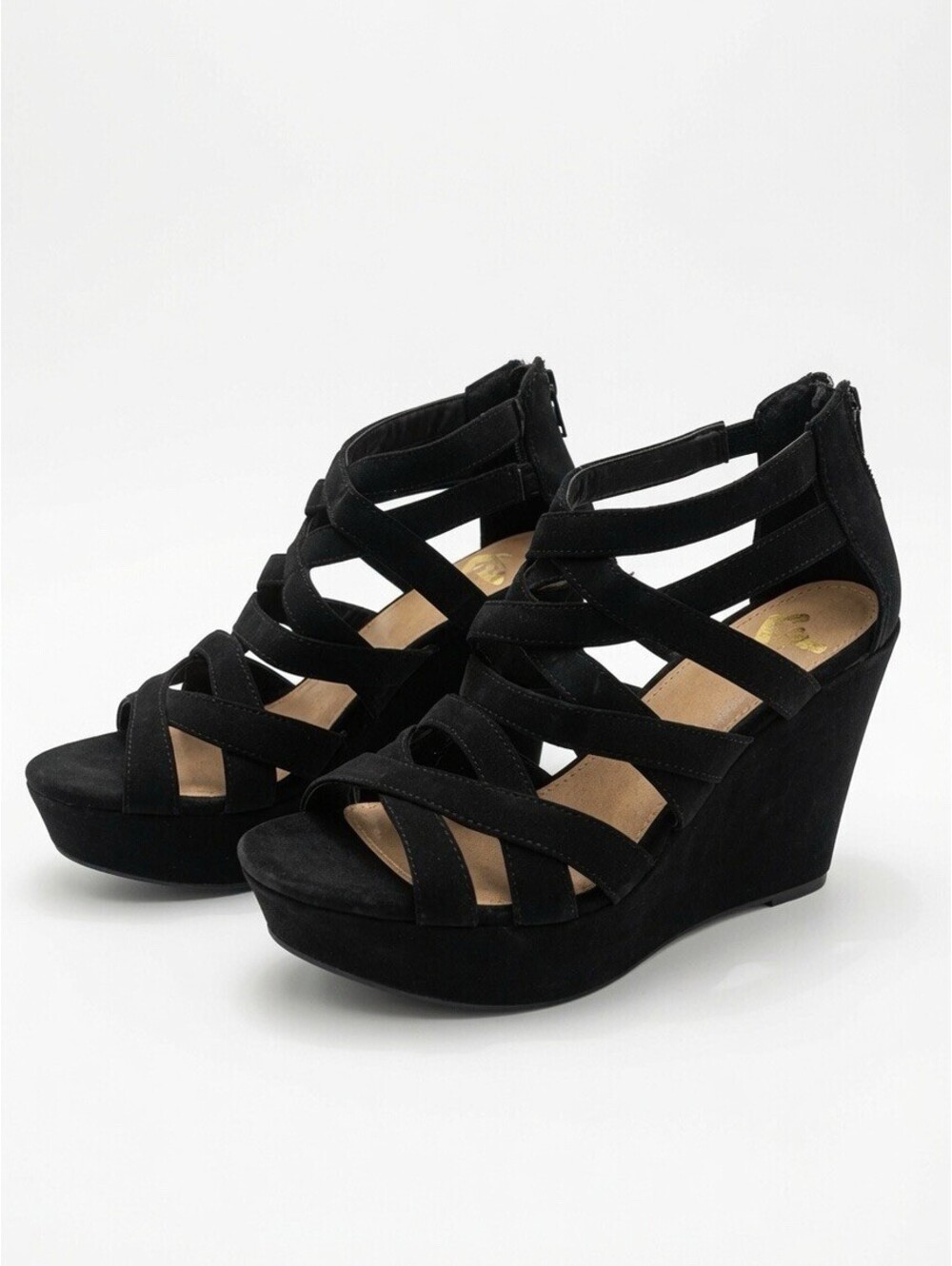 Women Sandals Platform Wedges Faux Suede Back Zip Up High Heels Pumps Shoes Woma